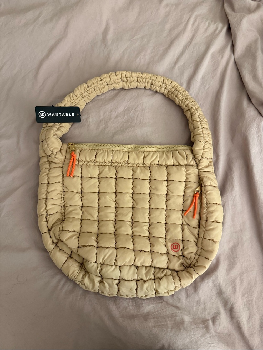 WANTABLE Beige Quilted Shoulder Bag with Orange Accents